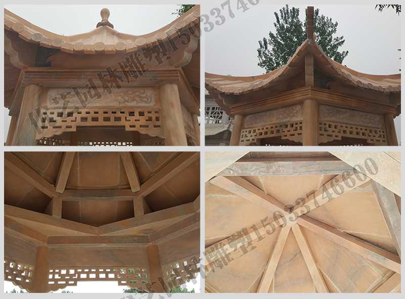 中式大理石涼亭，石雕六角亭子細(xì)節(jié)圖，定制中式景觀涼亭