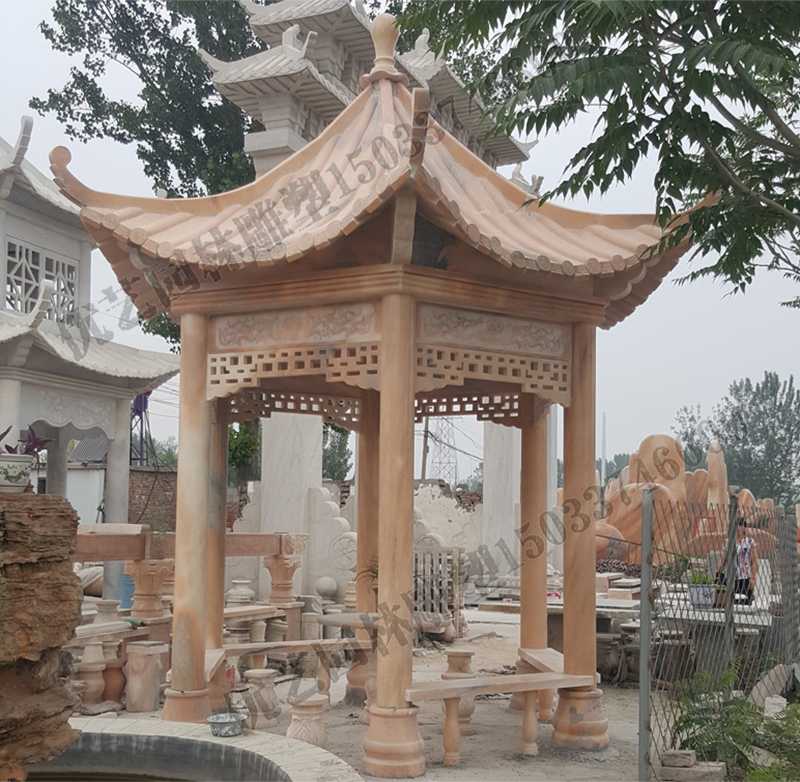 中式大理石涼亭，石雕景觀亭子，石雕六角亭子廠家