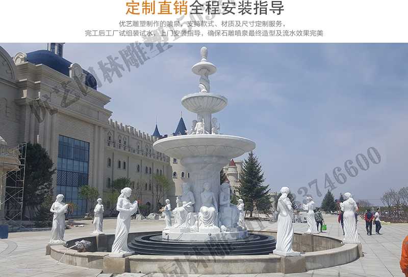 大理石景觀噴泉安裝，如何安裝大型景觀噴泉，定制石雕噴泉工廠