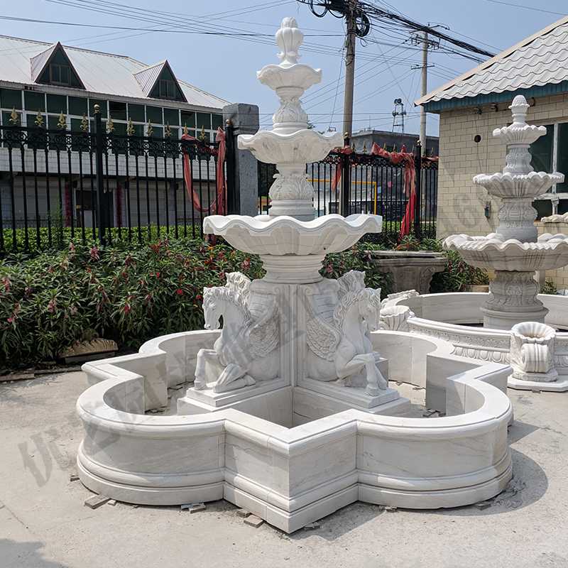 景觀雕塑定制，石雕噴泉廠家，歐式白馬石雕噴泉