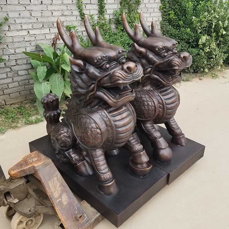 銅麒麟雕塑，銅麒麟擺件，鎮(zhèn)宅風(fēng)水麒麟