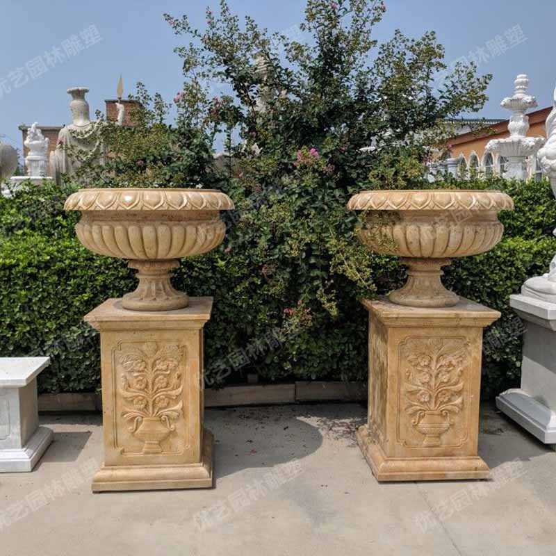 石雕景觀花盆，花園石材花缽